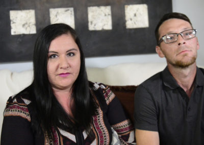 Together for 24 years, Jeff Schill, 40, and Angela Trimble, 39, of Port Clinton met in junior high and fell in love in high school. The drank and smoked weed, and Jeff sold and used cocaine. "It wasn't 100 percent of either of our lives in the beginning when we got together." In 2007, Jeff was in a car accident, was in a coma, and almost died. Recovering was a long and painful process. Because of the physical pain, he said he looked up to God and asked, "'Why didn't you just finish this and put me out of my misery?'"