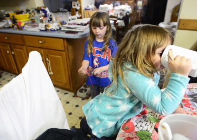 Five-year-old Becca Weyer, left, and her sister, Kaydee, 3, were bowling in Sandusky when the tornado hit the house. They used to run in a circle through the section of the house that was blown away by the tornado. “I thank the Lord that we weren’t home,” their grandmother, Connie Weyer, said. “They would have been in that.”